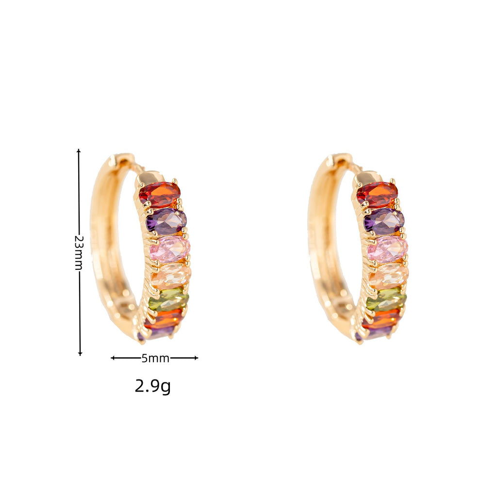 Rainbow Crystal Gold Hoop Earrings