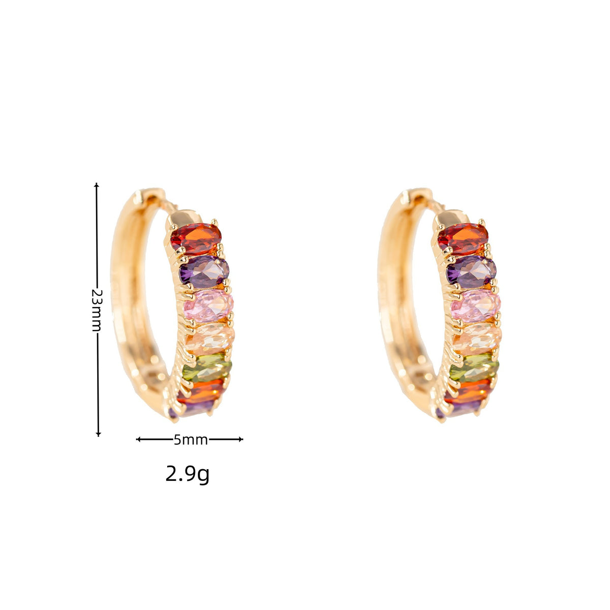 Rainbow Crystal Gold Hoop Earrings