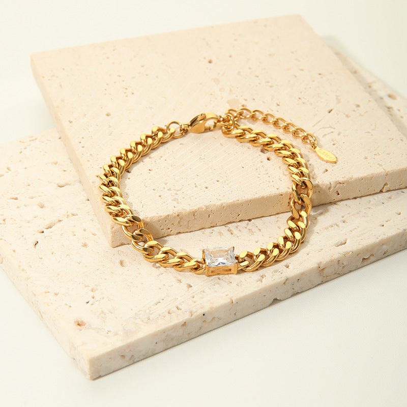 Gold Crystal Cuban Link Bracelet
