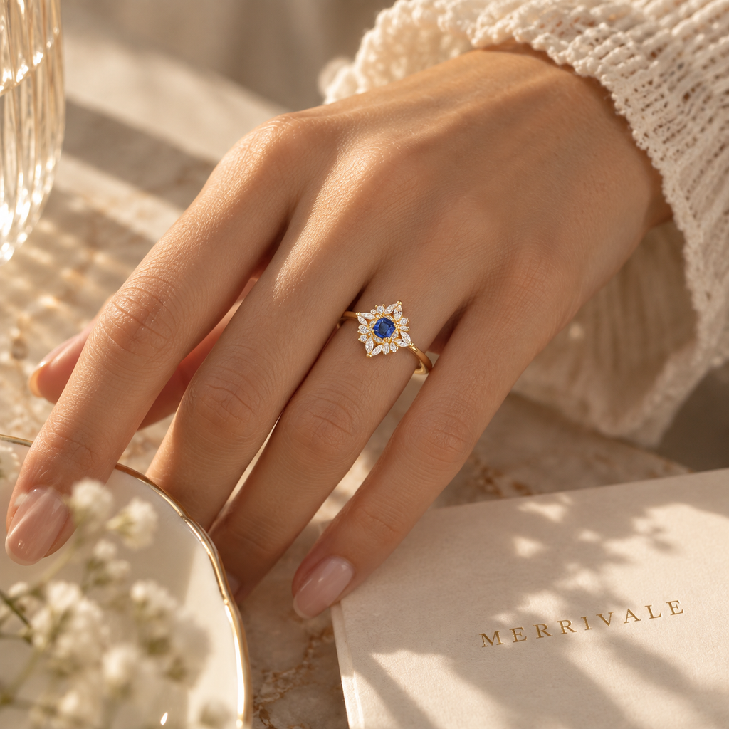 Blue Sapphire Floral Ring